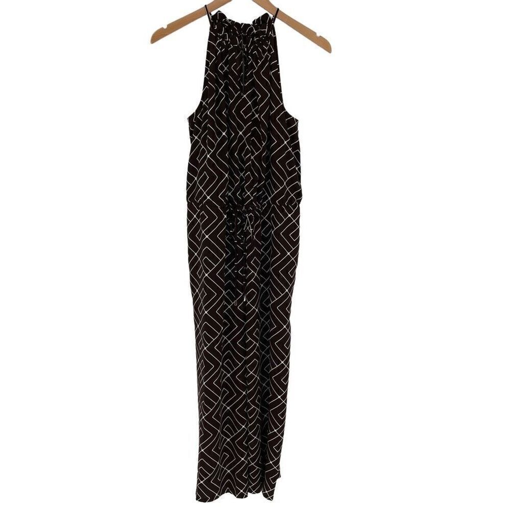 Worthington Maze Geo Sleeveless Wide Leg Cropped‎ Jumpsuit Women Medium Brown